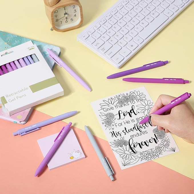 Mr. Pen- Retractable Gel Pens, 12 Pack, Black Ink, Lavender Legacy Barrel, Fine Point 0.5mm, Fast Dry, Smooth Writing, Cute Pens for Drawing, Writing Planner and School Supplies