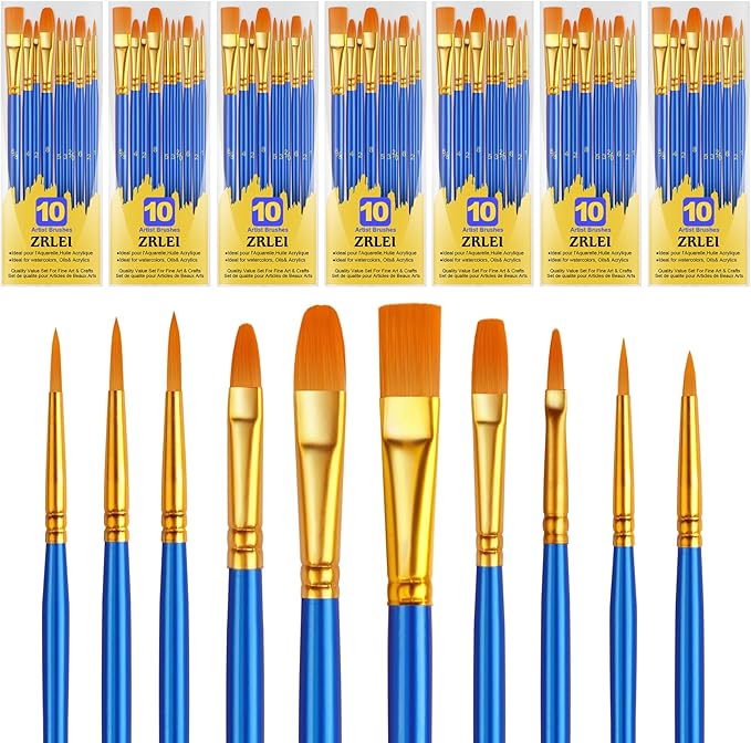 Paint Brushes Set, 70Pcs Round Pointed Tip Artist Paintbrushes for Acrylic Painting Oil Watercolor Canvas Boards Rock Body Face Nail Art, Halloween Pumpkin Ceramic Crafts Supplies，Blue