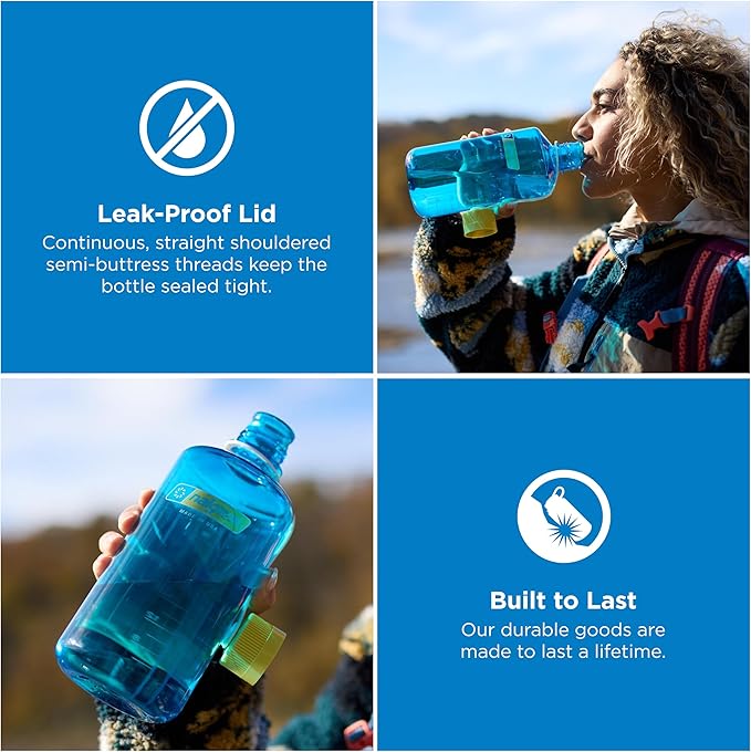 Nalgene 32 oz Narrow Mouth Water Bottle | BPA-Free, Durable & Leak Proof, Lightweight for Hiking & Gym – Thrill & Motion, Blue Atoll w/Endive
