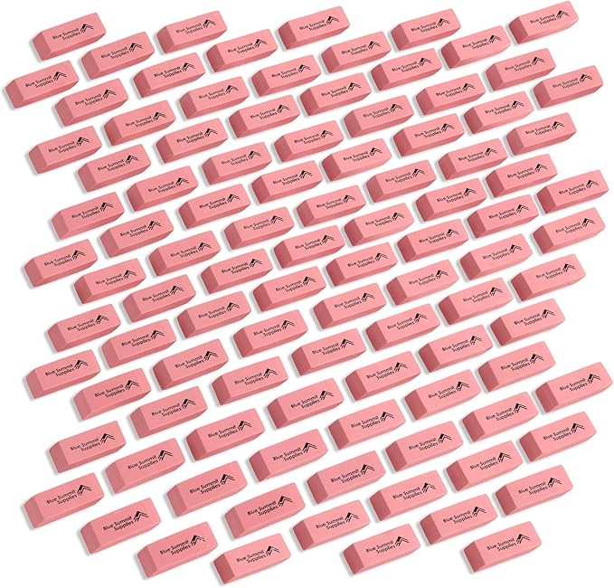 Blue Summit Supplies 100 Pack Pink Erasers Bulk, Pink Pearl Bulk Erasers for Kids, School, and Classroom