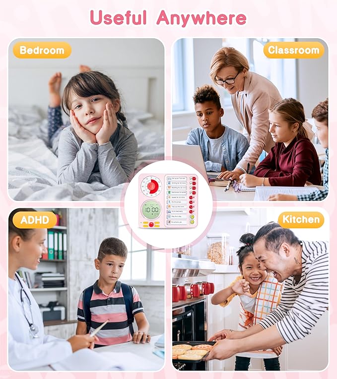 3-in-1 Visual Timer Task Timer with Chore Chart Board, ADHD Tool for Kids Adults Visual Schedule for Kids with Autism, Daily Checklist for Home, School, Classroom, Desk, Chore Chart