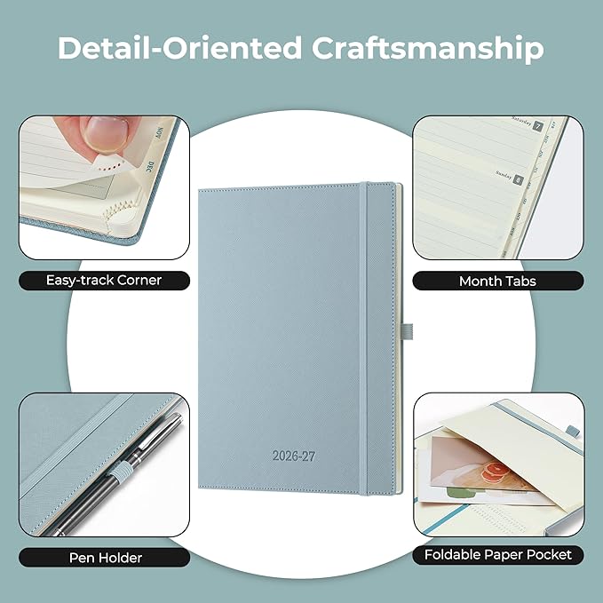Weekly Monthly 2026-2027 Planner (July 26-Dec 27),11.5"x8.5",18 Months Agenda Plan with Month Tabs & Pocket,Expenses/Note Pages, Academic Calendar with Vegan Leather Cover,Dusty Blue
