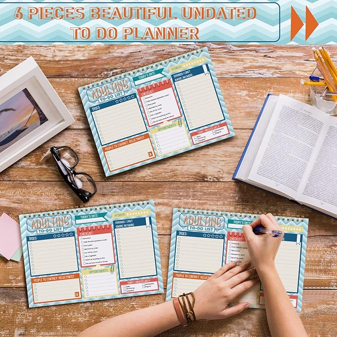 Glenmal 6 Pack to Do List Notepad Undated to Do List Notebook Daily Planner Notepad 180 Sheets for Adult Student Office School Home Supplies 7.8 x 5.2 Inch(Lively,Lively Color)