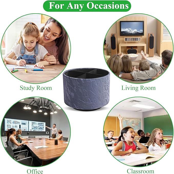 Round Leather Art Supply Organizer,Remote Control Holder,360 Degree Spinning,Multi-Functional Pencil Holder,4 Compartments Desktop Stationary Organizer(1-Hill Blue)