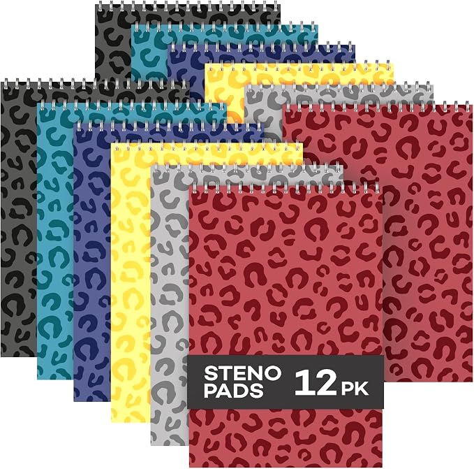 Steno Pads Spiral 6x9 Assorted Colors Notebooks for Work, 80 Sheets Top Spiral Notepad Stenographer Steno Books (12 Pack, Bold Colors)