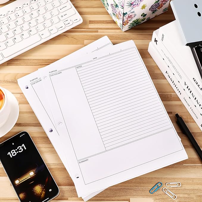 Ctosree 400 Sheets Cornell Notes Loose Leaf Paper Notebook Taking System Filler Paper, 8.5 x 11 Inch, 3 Hole Punch, White, Double Sided for Office College Home