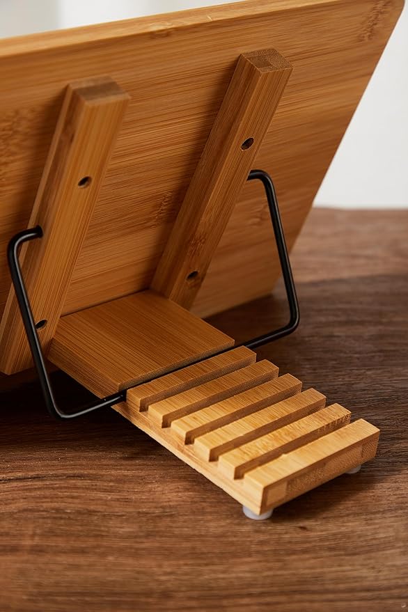 Bamboo Reading Stand Reading Stand Multi-Functional Adjustable Book Clip for Students Reading Books Test Over Bookshelf Reading Books on Bookshelf Cookbook Rack Music Stand