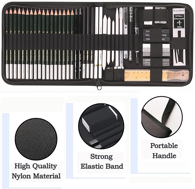 KALOUR 54-Pack Sketch Drawing Pencils Kit with Sketchbook,Include Graphite,Charcoal Pencils and Artists Tools,Pro Art Drawing Supplies for Adults Beginners,ideal for Sketching Shading