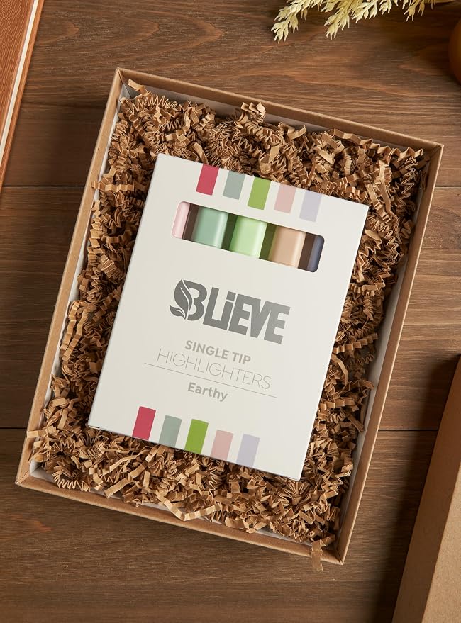 BLIEVE Bible Highlighters No Bleed Through, Chisel Tip, 5 Pack | No Smear, Quick-Dry, Aesthetic Cute Pastel Colors For Bible & Journaling (Earthy Edition)