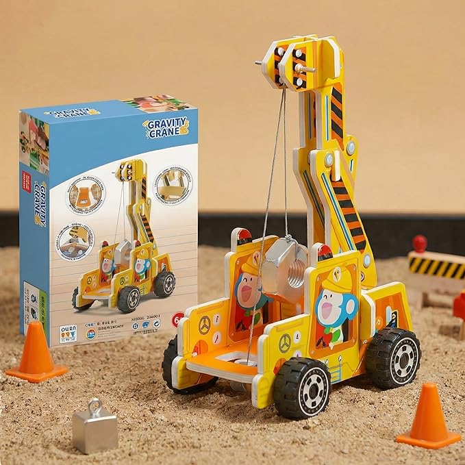 STEM Gravity Crane Science Experiment Kit, Kids DIY Pulley & Lever Physics Model, Learn Potential & Kinetic Energy Conversion, Build Hands-On Engineering Skills