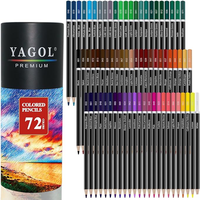 Yagol Colored Pencils for Adult Coloring Books, 72 Color Pencil Set, Soft Core Color Pencils for Adult Coloring Book, Coloring Pencils for Adults - Drawing, Sketching, Blending & Shading-Art Supplies.