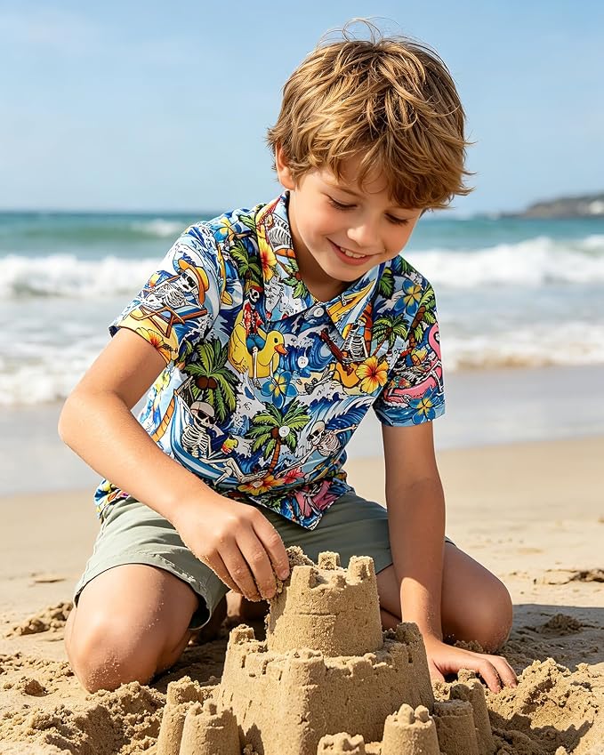 Enlifety 2-10T Kids Hawaiian Shirt Boys Short Sleeve Button Down Shirts Hawaii Summer Casual Blouse