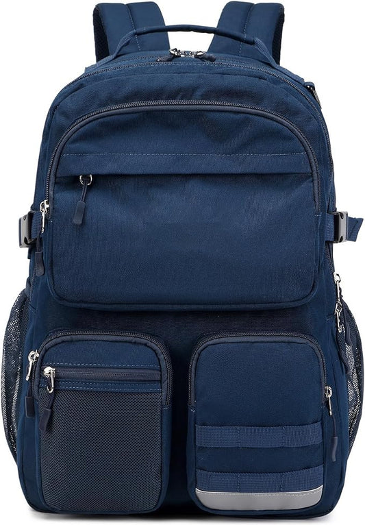Lohol Water Resistant Backpack with Multifunctional Pockets for Teens, Durable Bookbag fits 15.6 inch Laptop for School Travel College, 25L (Navy Blue)