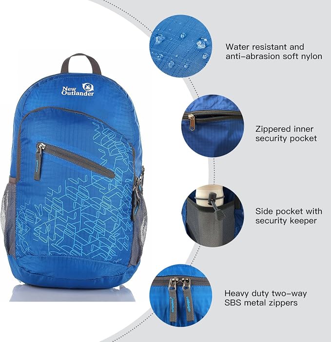 Outlander Packable Handy Lightweight Travel Hiking Backpack Daypack-Dark Blue-L