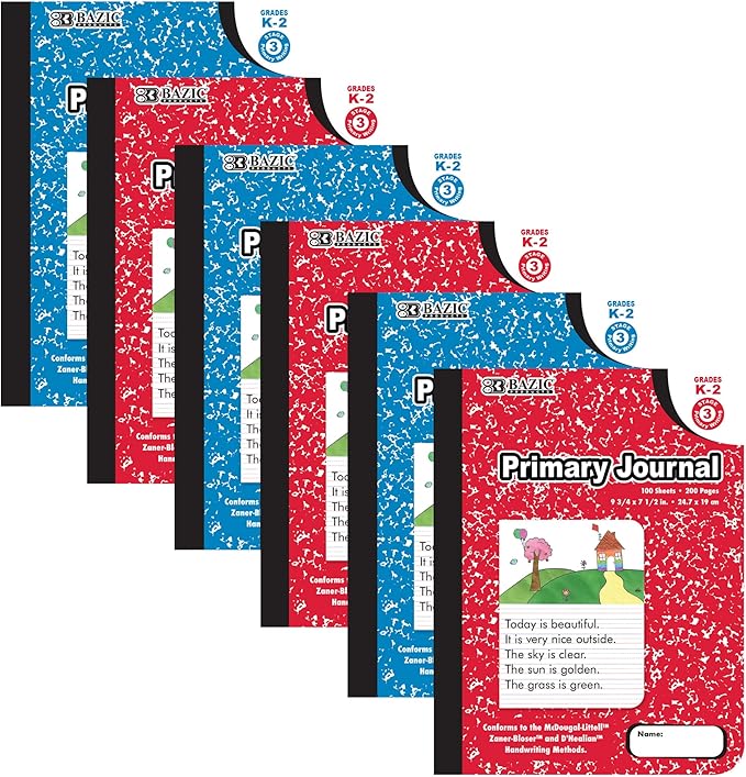 BAZIC PRODUCTS Primary Journal, 100 Sheets, Grades K-2, 6-Pack