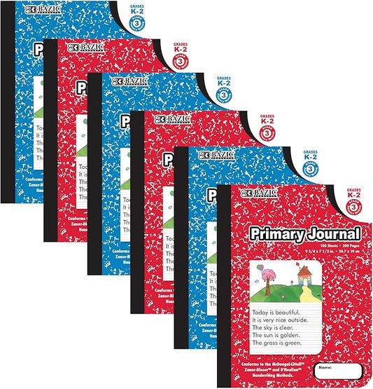 BAZIC PRODUCTS Primary Journal, 100 Sheets, Grades K-2, 6-Pack