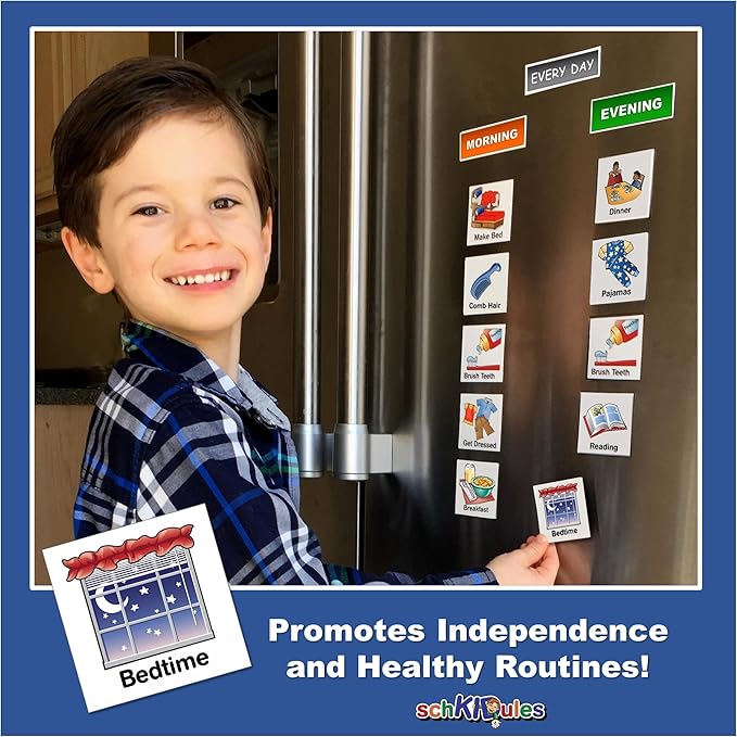 153 pc Daily Visual Schedule Magnets for Kids-Create Healthy Routines, Reminders, Kids Calendars, Chore Charts & Behavioral Supports for Kids who Thrive on visuals, Type A Toddlers, Autism & ADHD