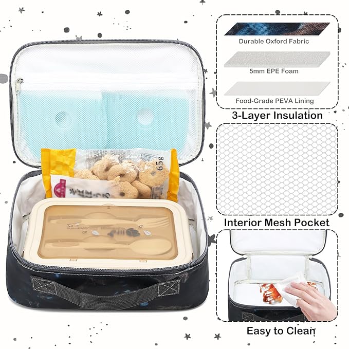 FlowFly Kids Lunch box Insulated Soft Bag Mini Cooler Back to School Thermal Meal Tote Kit for Girls, Boys, MyDinosaur