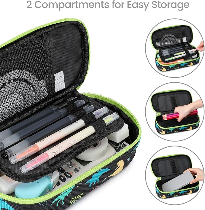 Cambond Pencil Case for Boys - School Pencil Pouch, Black Dinosaur | Cute Pencil Case for Kids Big Capacity Organizer Bag for Staionary, Aesthetic School Supplies Boys, Water-Resistent Pen Bag