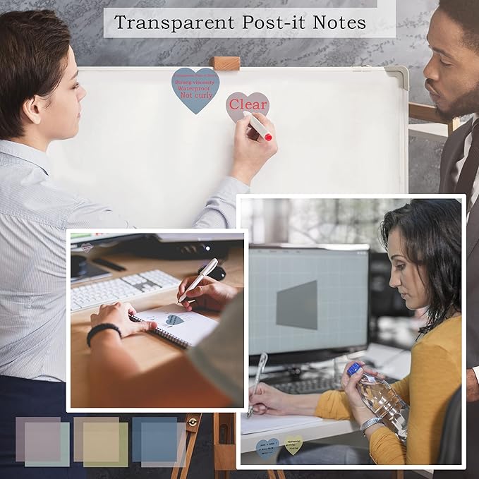 YOUDEFUL 800Pcs Transparent Sticky Notes, 2.76"x2.76" Clear Heart Sticky Notes, Waterproof Translucent Sticky Note Pads for Books Annotation, Clear Post it Notes for Bible Study, School, Office