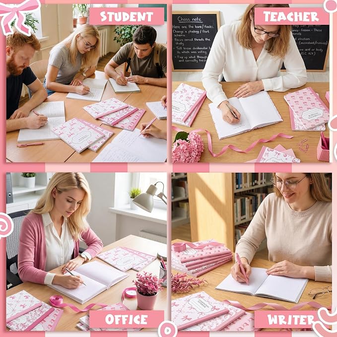 Fullhawl 6 Pack Composition Notebook College Ruled Bulk Pink Bow Composition Notebook Preppy Aesthetic for Back to School Supplies 110 Pages 9-3/4 x 7-1/2" Cute Cherry Journal for First Day of School