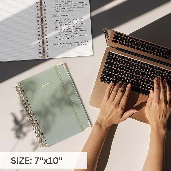 Aesthetic Thick Spiral Notebook Journal For Women in B5 Format - Stylish Linen Hardcover College Ruled Note Book w 300 Lined Pages - Cute Supplies For Bible Study & Staying Organized at Work or School
