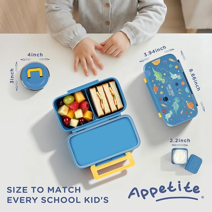 Bento Lunch Box for Kids With 8oz Food Thermo,BPA-Free for School | Lunch Container with 2 Compartments, Insulated Food Jar, Dishwasher Safe, Easy to Clean, Lunch Box for Girls Boys