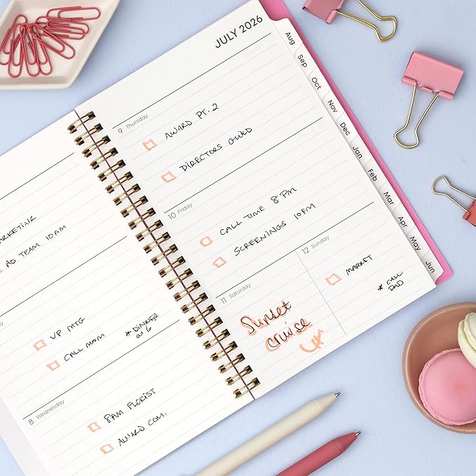 Blue Sky 2026-2027 Weekly and Monthly Academic Year Planner Calendar, July 2026 - June 2027, 5" x 8", Flexible Cover, Wirebound, Laminated Tabs, Roosevelt Pink
