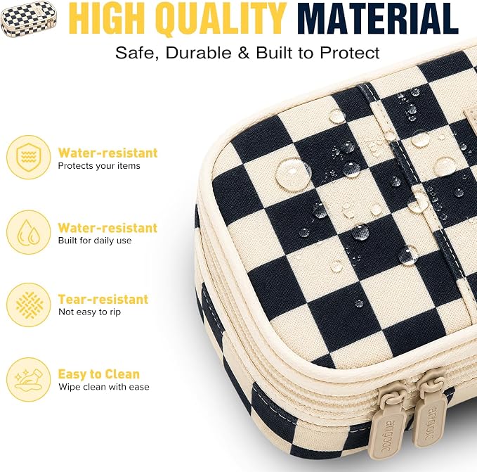 Pencil Case, Large Capacity Aesthetic Pencil Cases with Durable Zipper, Big Stationery Pencil Pouch for Women & Men , Adults Portable Storage Organizer Bag for College, Office, Travel (Black Grid)