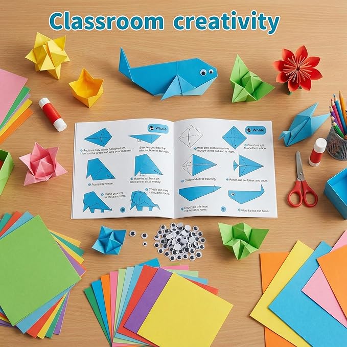 Koogel 250 Sheets Origami Paper Craft Kits, Color Paper 6"x 6" with Origami Book, DIY Art Projects Set for Beginners