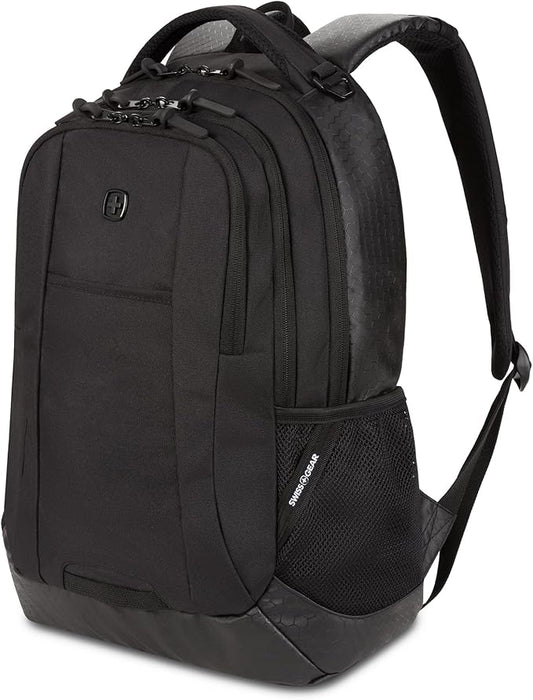 SWISSGEAR Cecil 18-Inch Laptop Backpack Fits 16-Inch Laptop, Travel Daypack with Organizer Pockets, Water Bottle Holders & Padded Straps – Black Hex