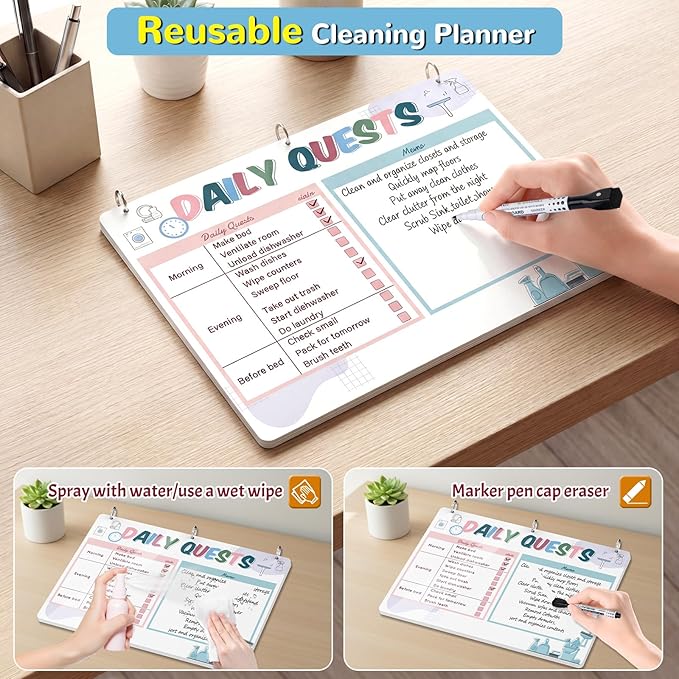 Cleaning Planner for Adults – Low-Overwhelm Reusable Cleaning Schedule and Checklist, Magnetic Visual Chore Chart for Fridge to Build Cleaning Habits ADHD Cleaning and Organizing Planner - 8.3" x 11.7"