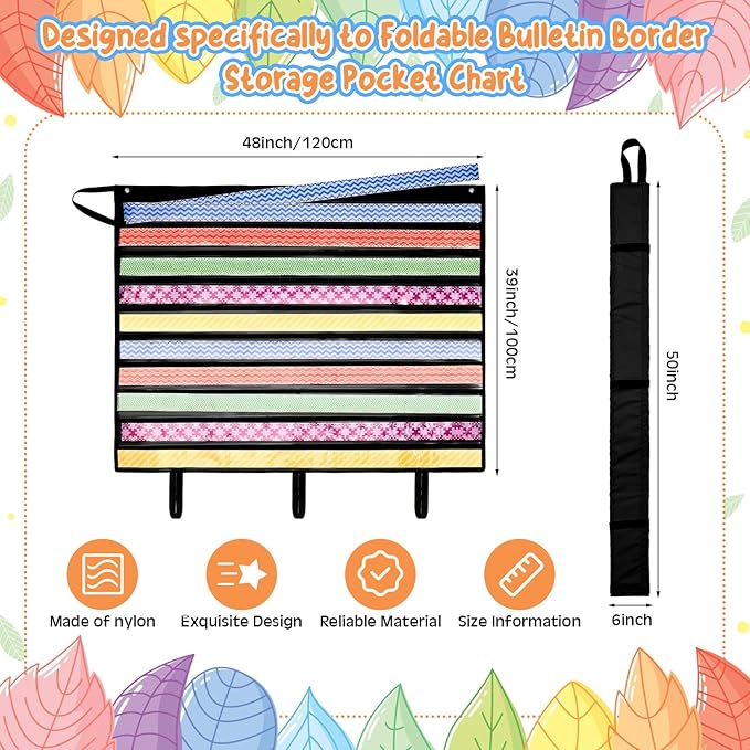 Sinload 48 x 39 inch Bulletin Board Border Storage, Foldable Border Storage Pocket Chart, Bulletin Board Borders and Wall Borders, Classroom Organizer with Storage Pockets for Teacher (Black)