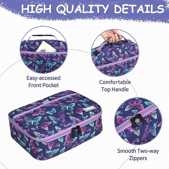 VASCHY Large Pencil Case Bag, Art Supply Marker Organizer Big Pen Pouch with 3 Detachable Layers Slots Multiple Zipper Pockets for Kids Adults School Office Butterfly
