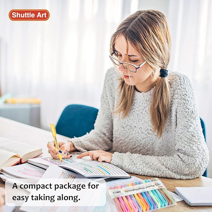 Shuttle Art Highlighters, 15 Colors Pastel Highlighter Pens Assorted Colors, Chisel Tip Dry-Quickly Non-Toxic Highlighter Markers for Adults Students Highlighting in the Home School Office