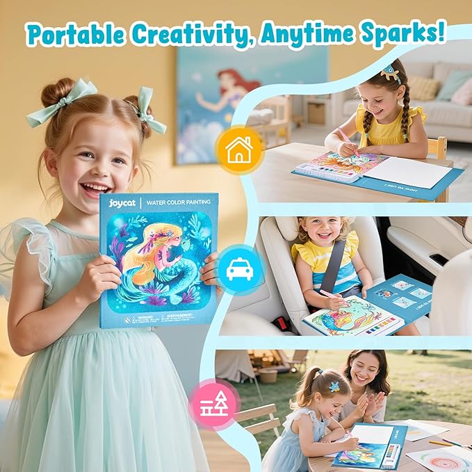 JoyCat Paint with Water Coloring Books for Toddlers, Watercolor Painting Sets for Kids Ages 3-5 4-8, Arts and Crafts Drawing Activities Toy Birthday Gifts for Boys Girls (Ocean Princess)