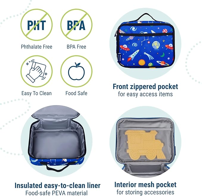 Wildkin Kids Insulated Lunch Box, Keeps Food Hot or Cold, BPA-Free with Mesh Pockets & Easy-Clean Lining – Ideal for School, Travel & Daycare – Out of this World