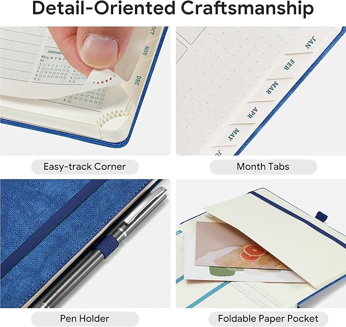 2026-2027 Weekly and Monthly Planner (July 2026–December 2027), 6.5"x8.5", Vertical Layout, 18 Months Agenda with Month Tabs & Pocket, Academic Calendar with Vegan Leather Cover,Blue
