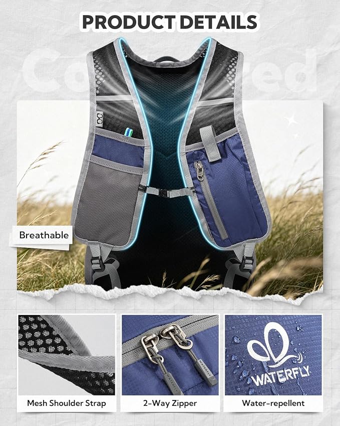 WATERFLY Packable Hiking Backpack, 20L Small Lightweight Foldable Daypack | Phone Pocket, Only 3 Steps Foldable, Breathable Shoulder Strap, Comfortable Folding Bag Pack for Women Men Travel Outdoor