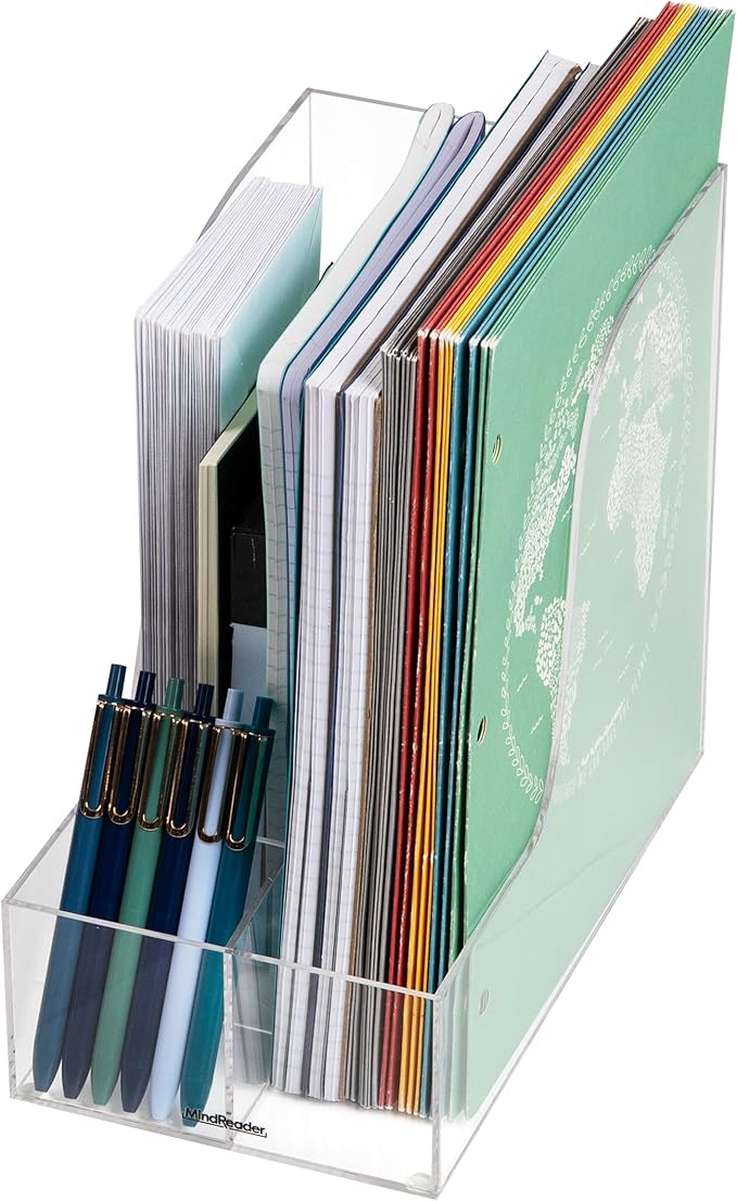 Mind Reader Vertical File Storage, Desktop Organizer, Magazine Holder, Office, Acrylic, Clear