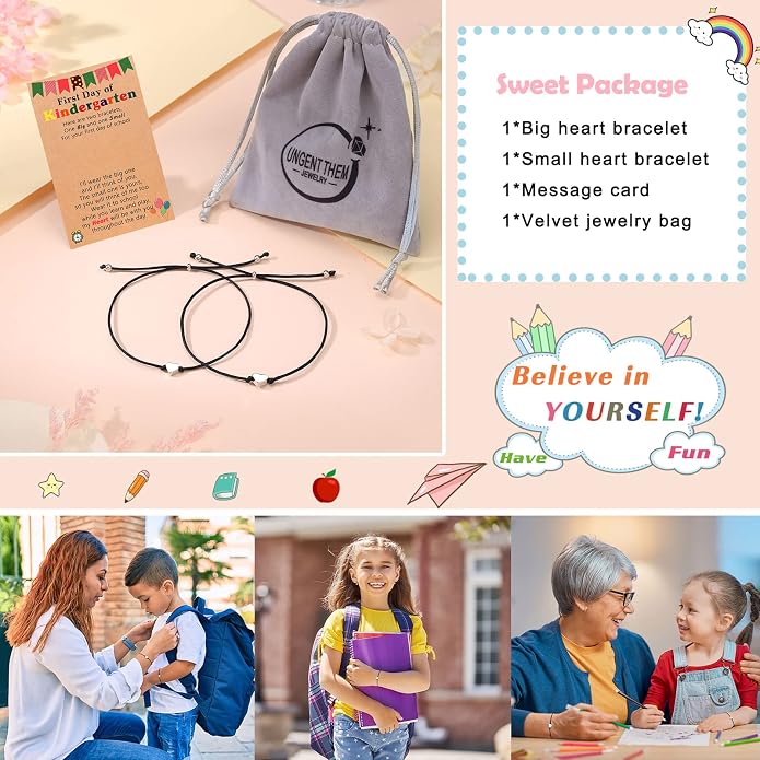 UNGENT THEM Big & Small Heart Bracelets Back to School Gifts for Girls