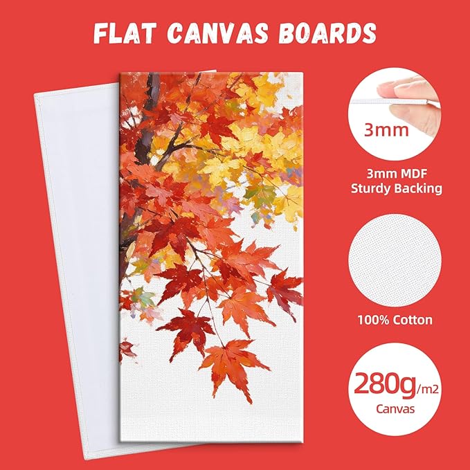 Large Canvas Panels 12 Pack 10.23x20.3 Inch – 8 oz Triple Primed 100% Cotton Flat Canvas Boards for Painting, Acid-Free White Art Surfaces for Oil, Acrylic & Mixed Media