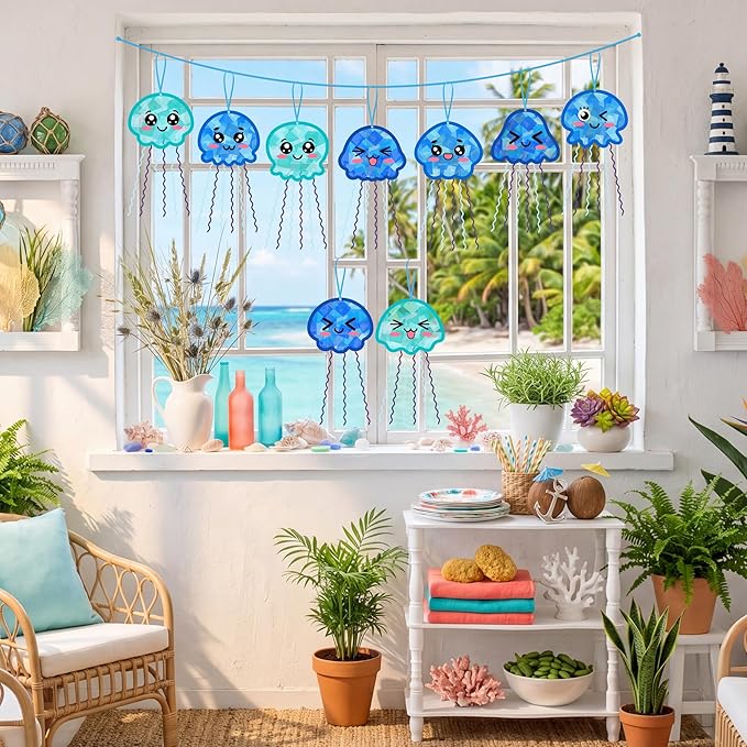 48PCS Summer Crafts: Paper Jellyfish Suncatchers DIY Kits, Window Stained Glass Effect Art Supplies