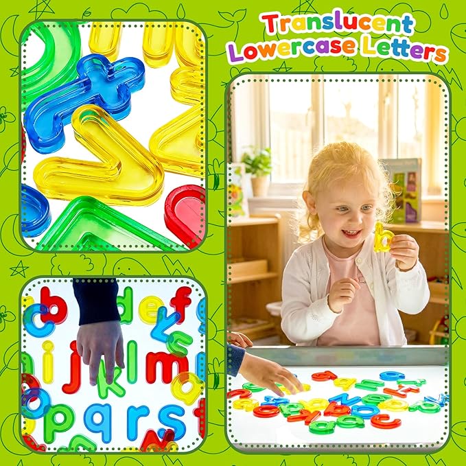 Bbiamsleep 78 Pcs Plastic Lowercase Letters, Colorful Transparent Letters Light Table Manipulatives for Sorting Counting Training Spelling