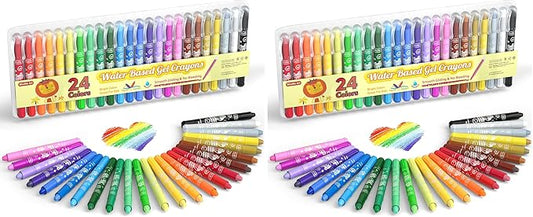 Shuttle Art 24 Colors Gel Crayons for Toddlers, Non-Toxic Crayons Set for Kids Children Coloring, Crayon-Pastel-Watercolor Effect, Ideal for Paper (Pack of 2)