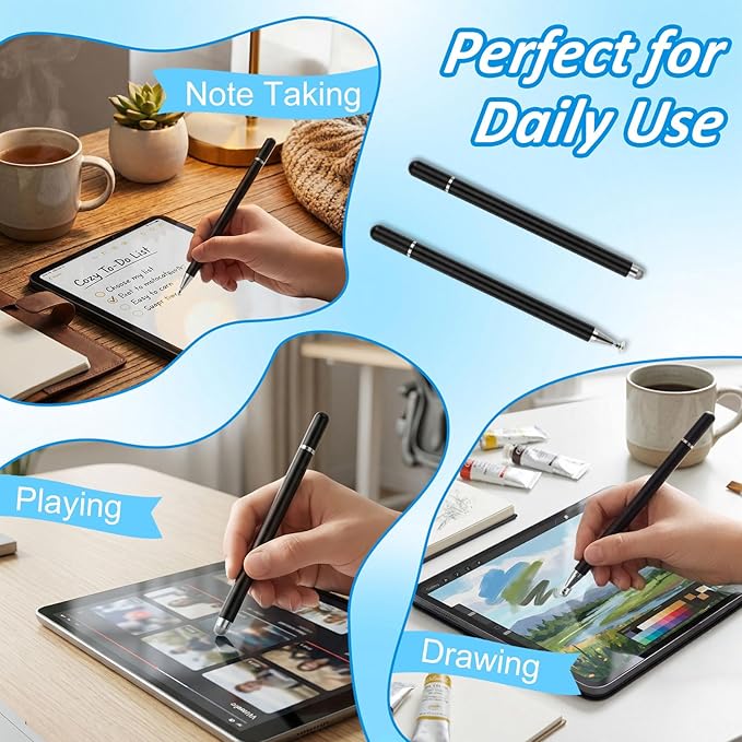 Stylus Pens for Touch Screens, 2 in 1 Magnetic Disc & Fiber Tip Stylus Pen for iPad with Magnetic Cap, Compatible with All Touch Screens - Free Replacement Disc Tips, Black