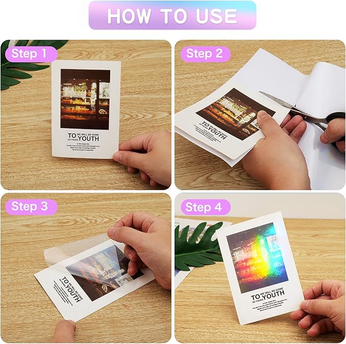 Holographic Sticker Paper, 36 Sheets Transparent Holographic Laminate Vinyl Sheets, Clear Overlay Lamination Sticker Film Self Adhesive Waterproof with Rainbow Patterns - 8.5 x 11 Inch (Laser Style)