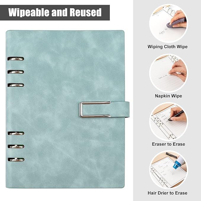 Reusable Notebooks - Stone Paper Waterproof Spiral Notebooks, A5 Wirebound Ruled Sketch Book Notepad Diary Memo Planner with 1 Erasable Pen & 1 Microfiber Cloth Included (9.05''×6.69'')