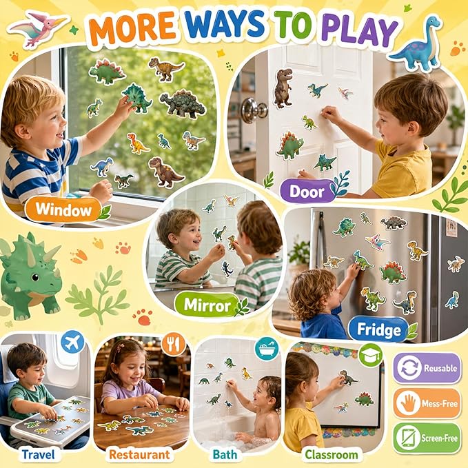 3 Sets Reusable Sticker Books for Toddlers 3-6, Jelly Sticker Book Toddler 1-3, Boys Books,Dinosaur City Ocean Waterproof Travel Toys for Kids Ages 3 4 5