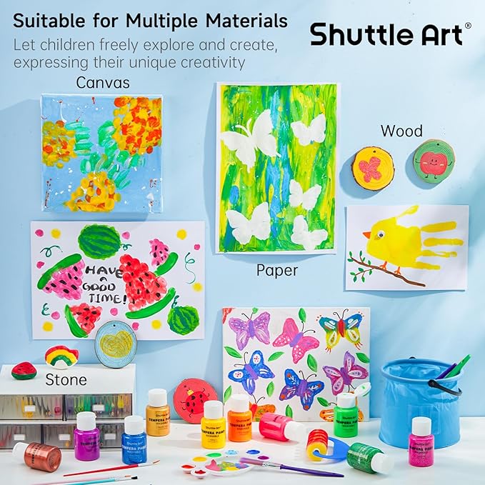Shuttle Art Tempera Paint, 30 Colors (2 fl oz) Washable Paint for Kids with Glitter Metallic Neon Colors, Non-toxic Finger Painting for Toddlers